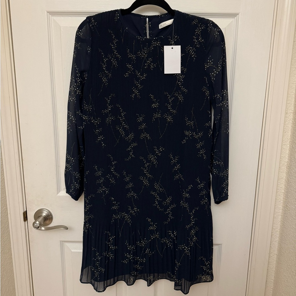 Oak + Fort Navy Chiffon Long Sleeve Dress